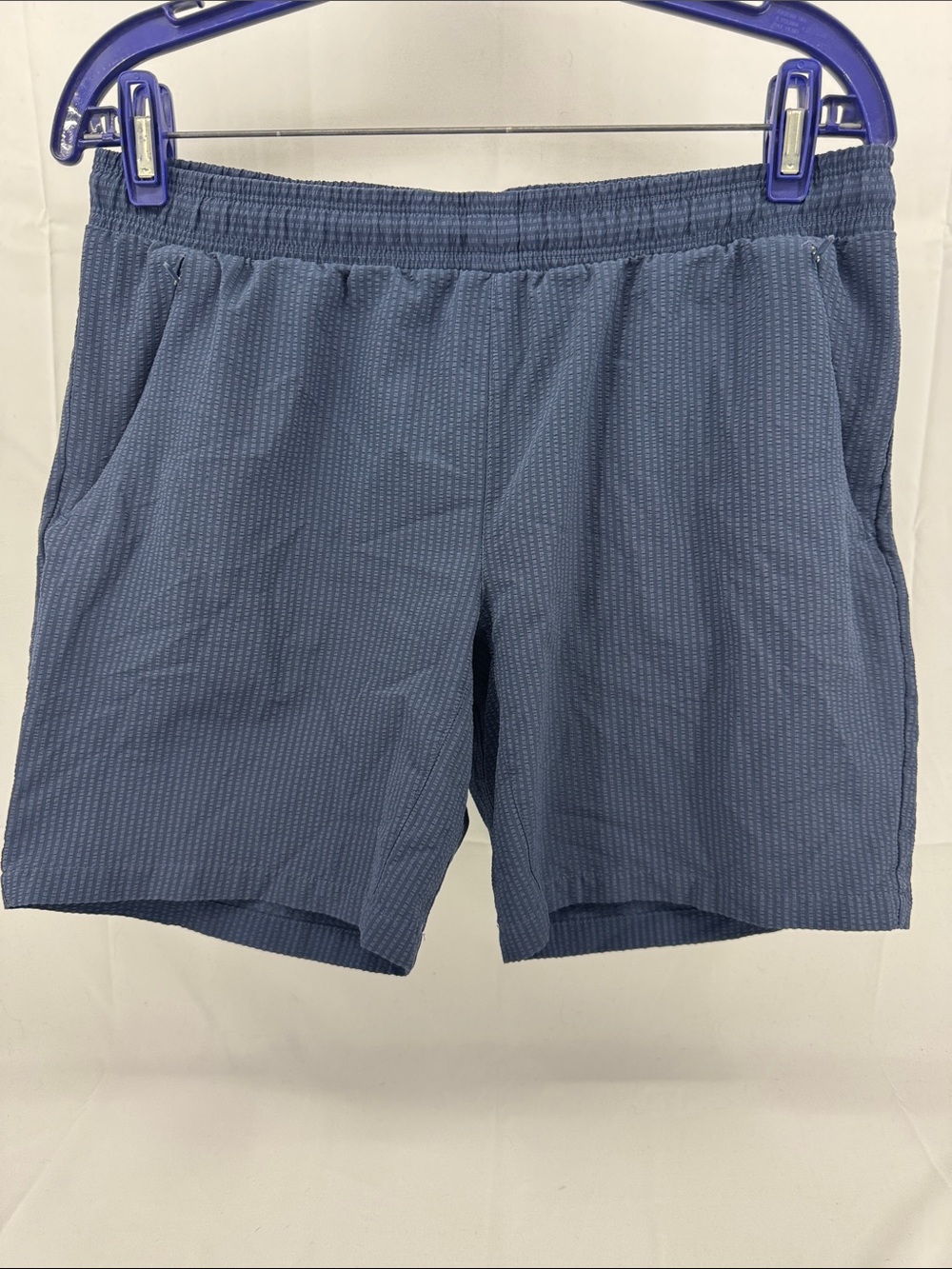 All-In-Motion Mens Navy Puckered Textured Elastic Waist Shorts, 32, 6" inseam